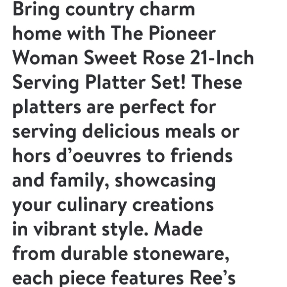 ❤️ New Pioneer Woman Sweet Rose 21" Oval Serving Platter - Picture 2 of 7